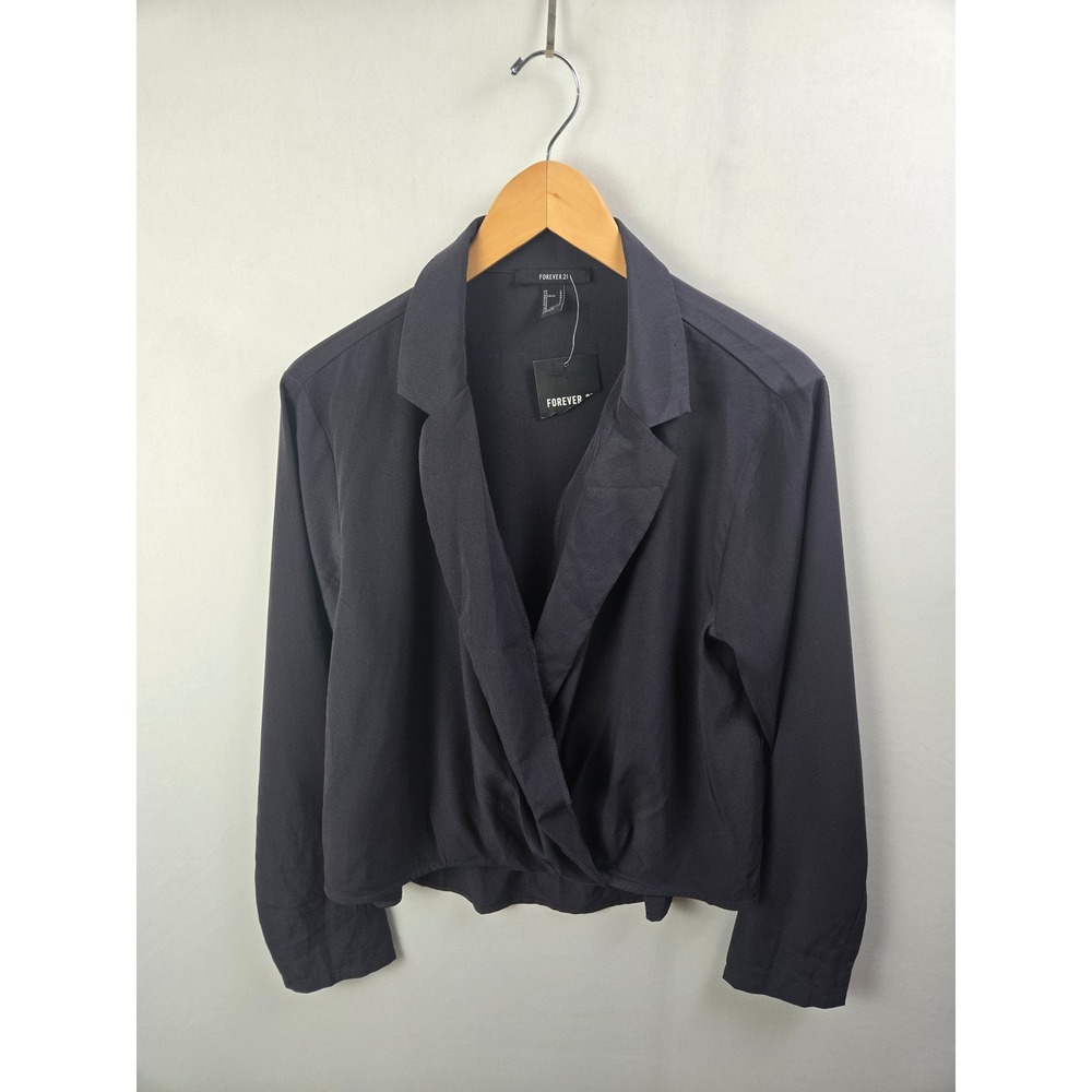 Forever 21 Wrap Front Cropped Blazer Top Blouse Large Black New with Tags